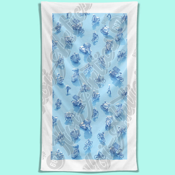 Light Blue Printed Illustration Beach Towel