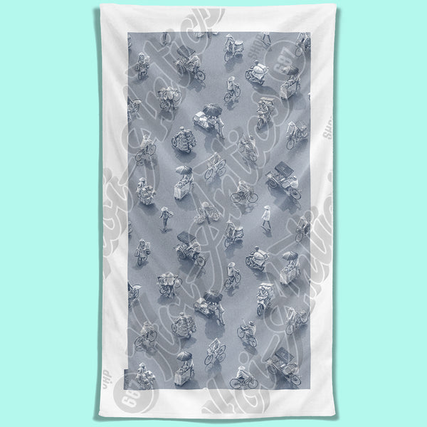 Silver Grey Printed Illustration Beach Towel