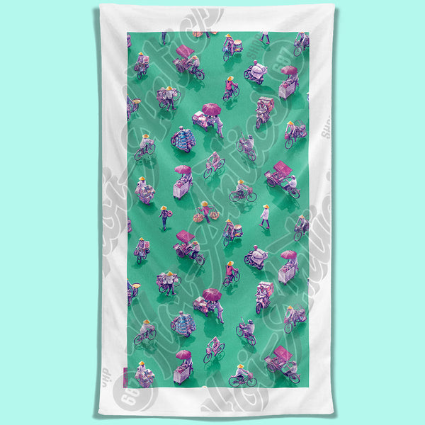 Green Printed Illustration Beach Towel